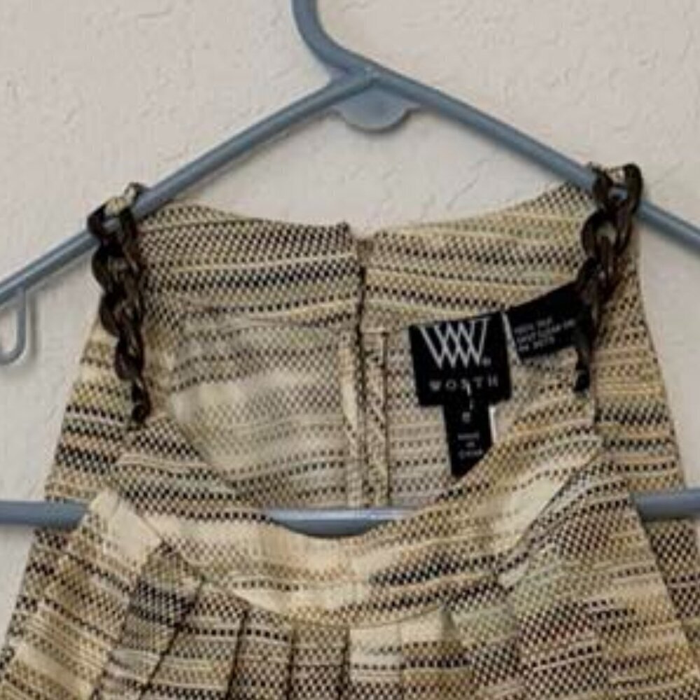 WORTH NY 100% Silk Sleeveless Pleated Neck Blouse in Patterned Fabric Size 8 - Picture 7 of 9